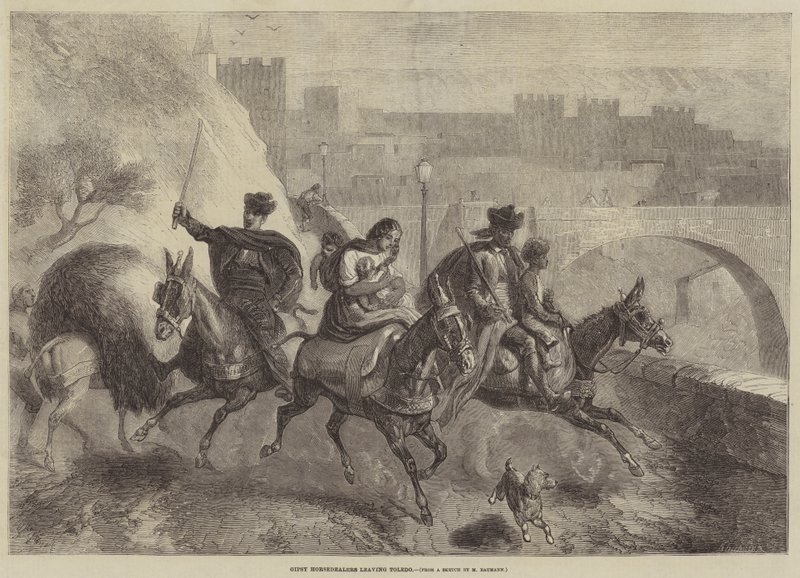 Zigeunerpaardenhandelaren verlaten Toledo door Gustave Janet