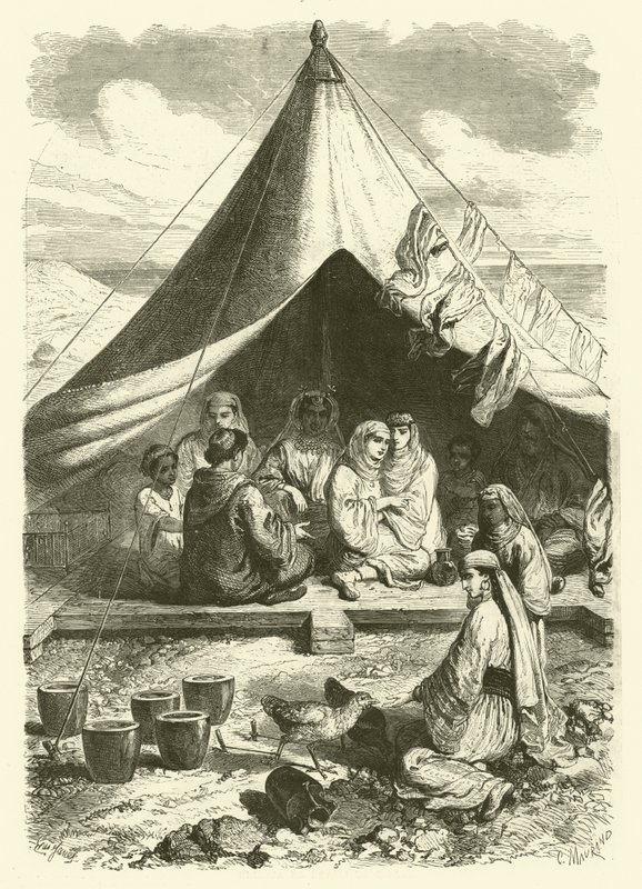 Marokkaanse Joden in Gibraltar, gevlucht voor de slachtingen in Tetouan (gravure) door Gustave Janet