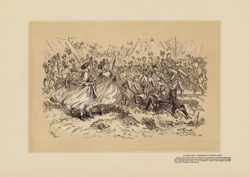 De Wimbledon-bijeenkomst, nr. 1, Het oorlogspaard (gravure) door Hablot Knight (1815 92) Browne