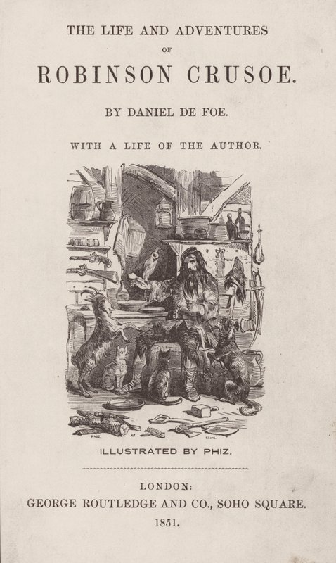 Titelpagina voor Het Leven en de Avonturen van Robinson Crusoe door after Hablot Knight Browne