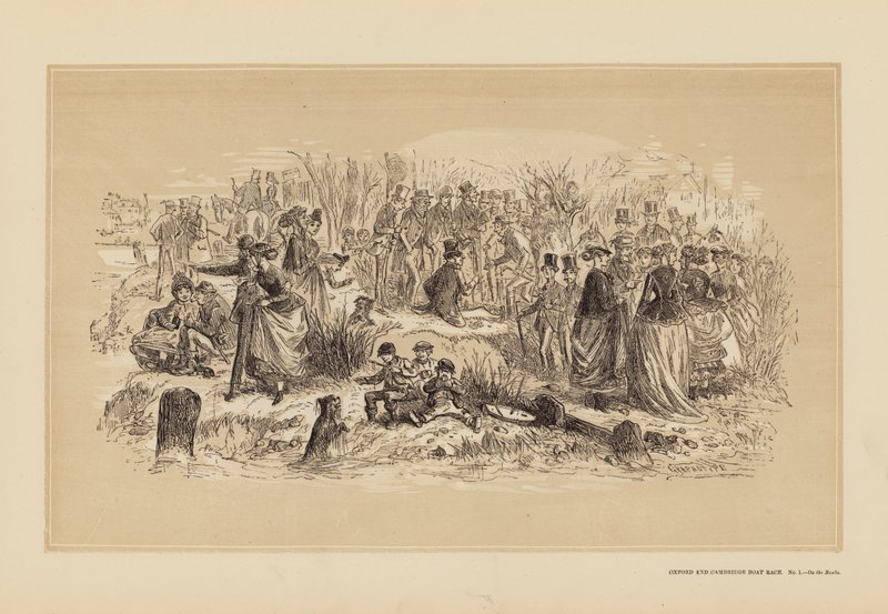 Oxford en Cambridge Bootrace, No 1, Aan de Oevers door Hablot Knight (1815 92) Browne