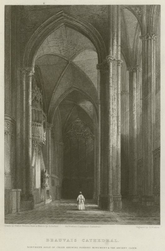 Kathedraal van Beauvais, Noordelijke beuk van het koor met het monument van Forbin en de oude klok door Hablot Knight Browne