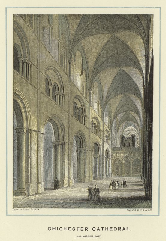 Kathedraal van Chichester, schip kijkend naar het oosten door Hablot Knight Browne
