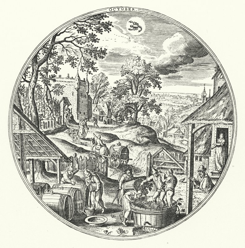 Oktober (gravure) door Hans (after) Bol