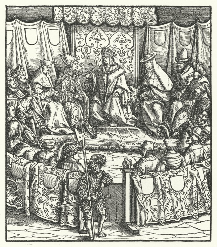 De Heilige Roomse Keizer Maximiliaan I onderhandelt met de Hongaren door Hans (after) Burgkmair