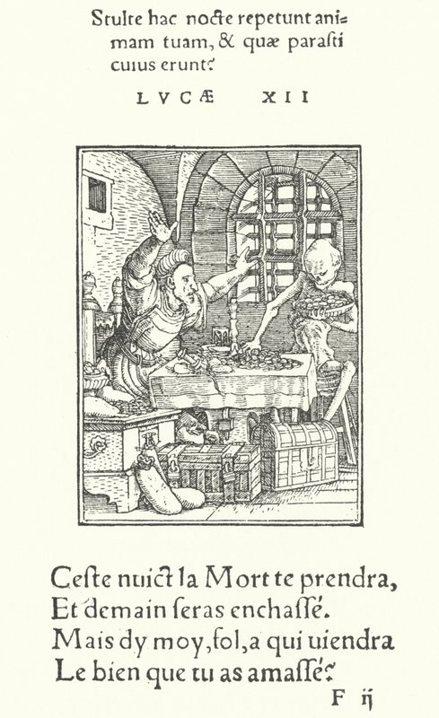 De vrek (gravure) door Hans (after) Holbein the Younger