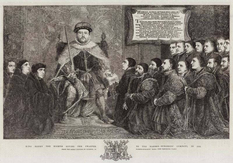 Koning Hendrik de Achtste geeft het charter aan de Barber-Surgeons