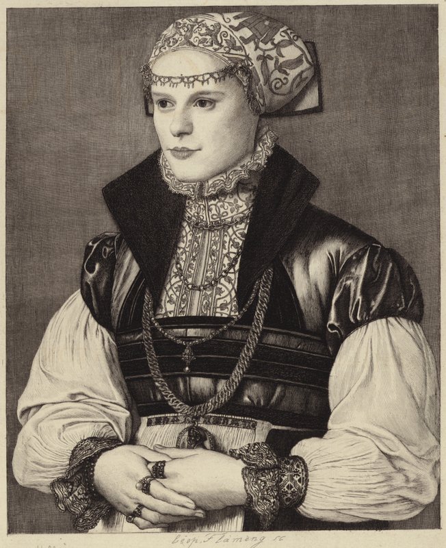 Portret van een vrouw in 16e-eeuwse kleding door Hans Holbein der Jüngere