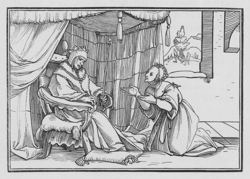 Abisag verzorgt David, 1 Koningen I, 3 door Hans after Holbein the Younger