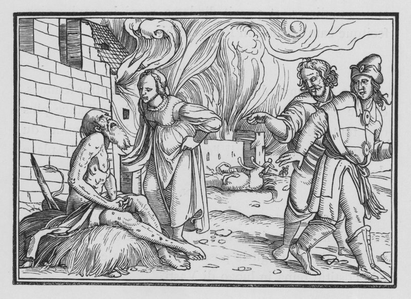 Job berispt zijn vrouw, Job II, 9 door Hans after Holbein the Younger