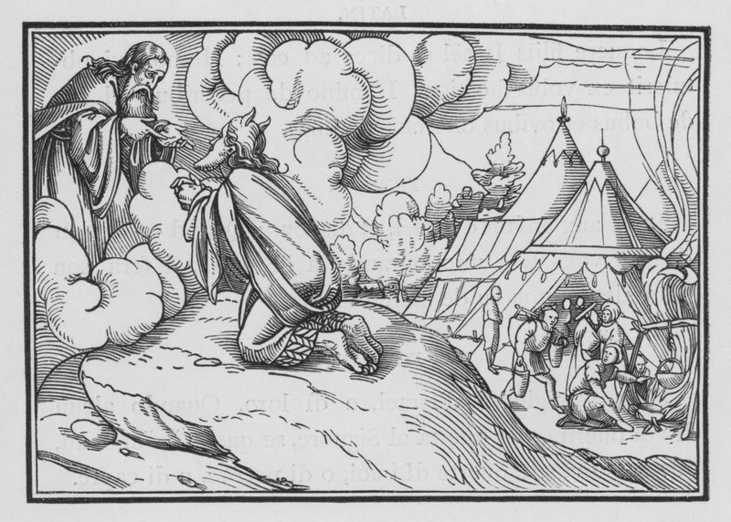 Mozes wijdt Aäron en zijn zonen in, Leviticus VIII, 1-3 door Hans after Holbein the Younger