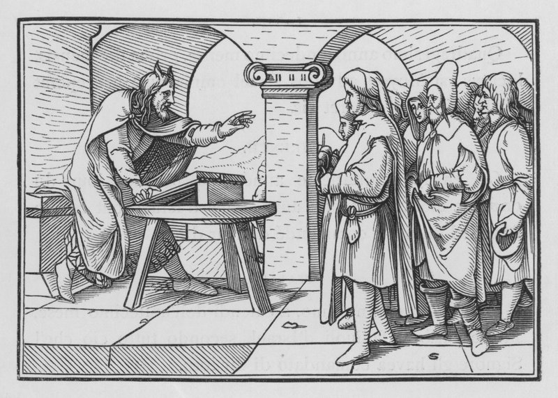 Mozes spoort aan tot gehoorzaamheid vanwege Gods daden, Deuteronomium IV, 1 door Hans after Holbein the Younger