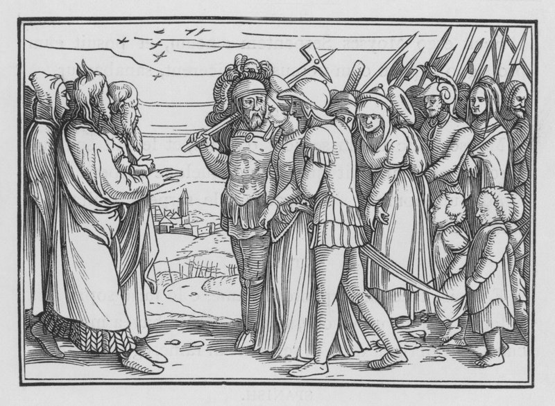 De Midianieten beroofd en Bileam gedood, Numeri XXXI, 9 door Hans after Holbein the Younger