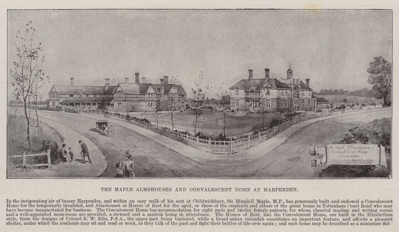 De Maple Almshouses en herstellingsoord in Harpenden door Harold Oakley
