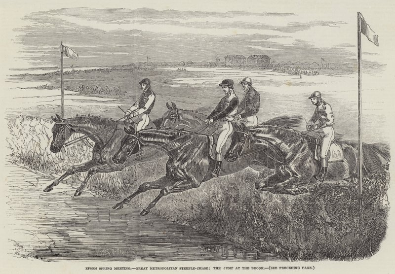Epsom Spring Meeting, Great Metropolitan Steeple-Chase, de sprong bij de beek door Harrison William Weir