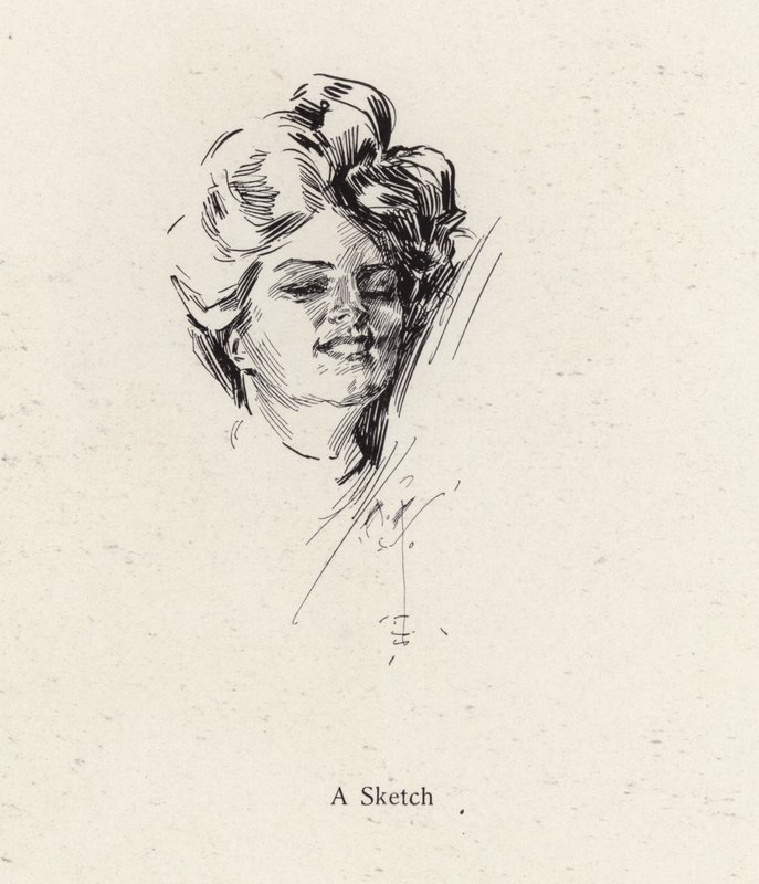 Pen schets portret van een vrouw door Harrison Fisher
