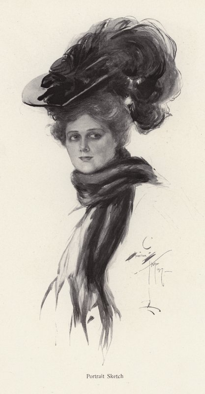 Portret van een vrouw met een grote hoed door Harrison Fisher