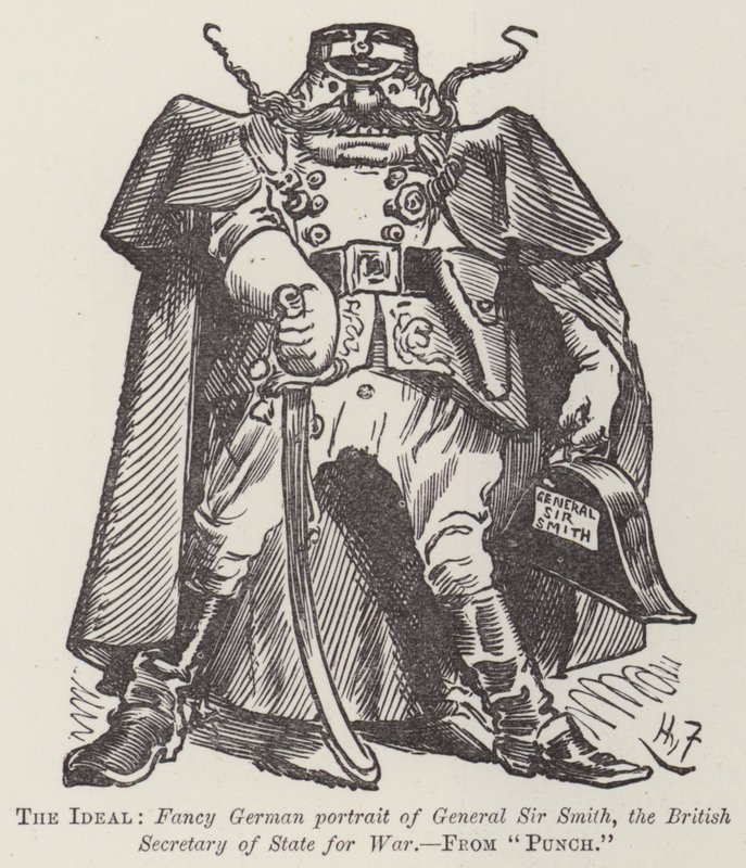 Het Ideaal, Fantasie Duits portret van Generaal Sir Smith, de Britse Staatssecretaris van Oorlog door Harry Furniss