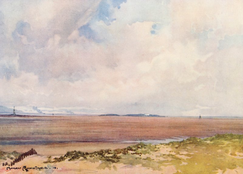 Golfbanen: Hoylake, uitzicht op Hilbre vanaf de negende tee door Harry (1878 1950) Rountree