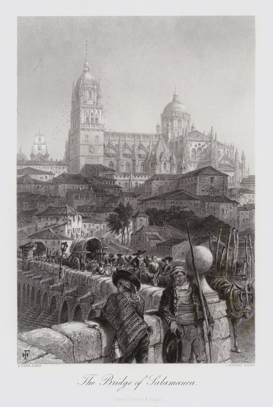 De brug van Salamanca (gravure) door Harry (after) Fenn