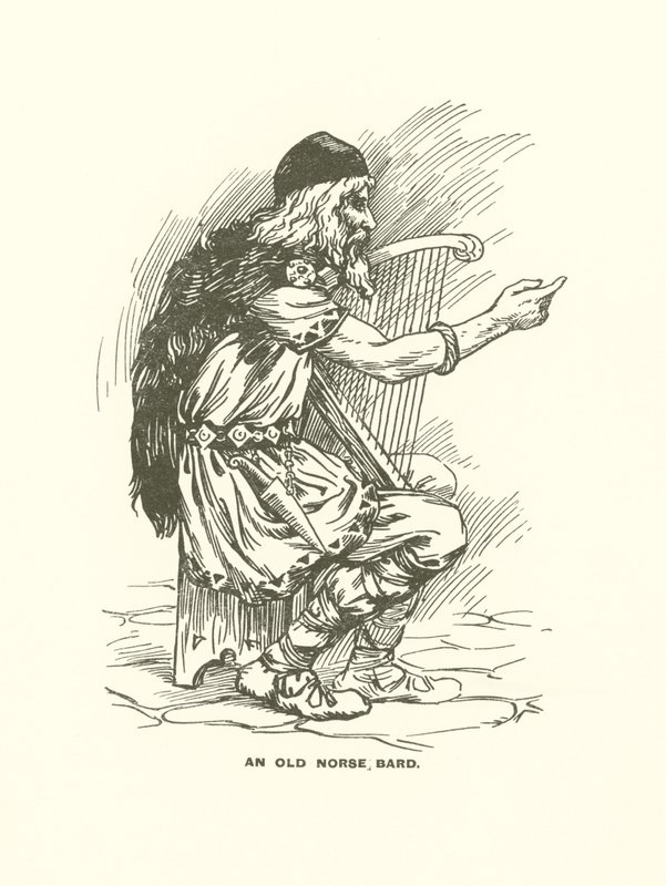 Een oude Noorse bard (gravure) door Harry George Theaker