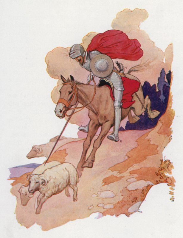 Illustratie voor Don Quichot (kleurenlitho) door Harry George Theaker