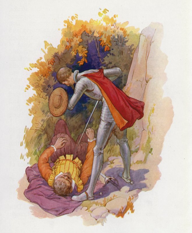 Illustratie voor Don Quichot (kleurenlitho) door Harry George Theaker