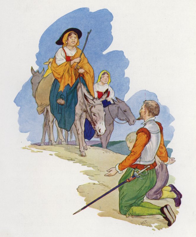 Illustratie voor Don Quichot (kleurenlitho) door Harry George Theaker
