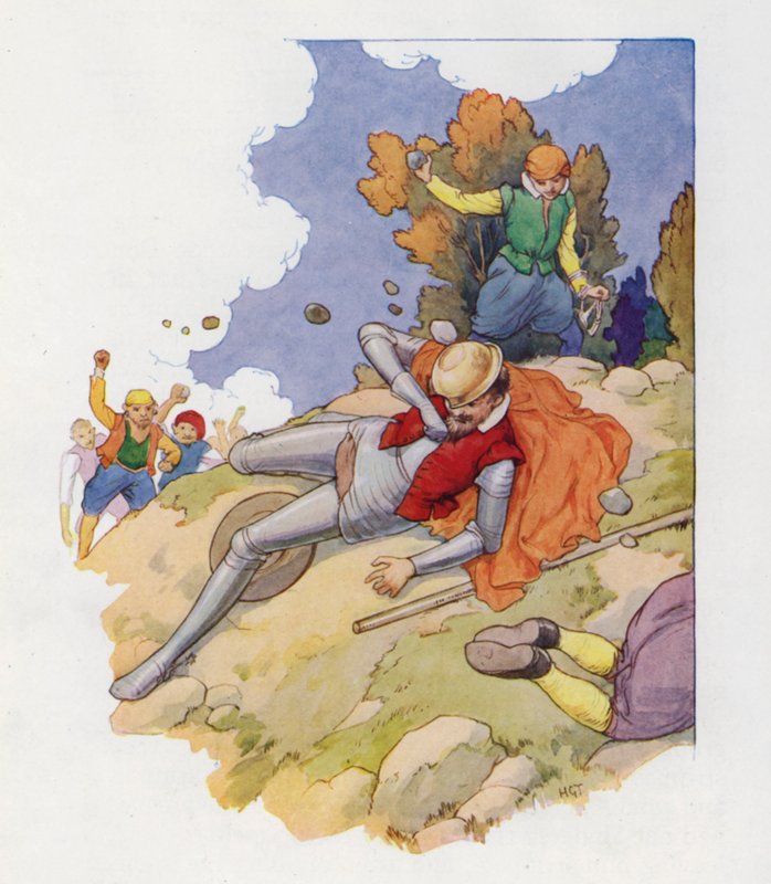 Illustratie voor Don Quichot (kleurenlitho) door Harry George Theaker