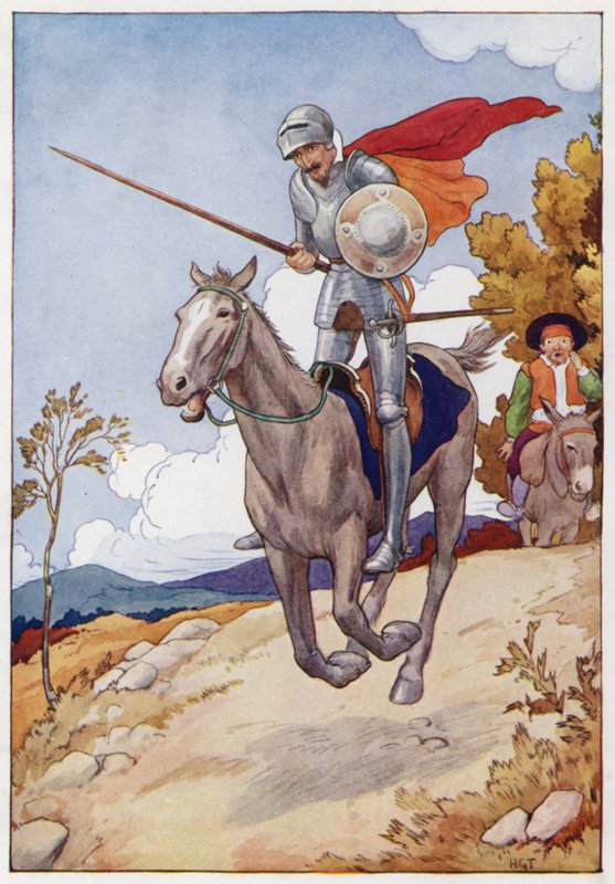 Illustratie voor Don Quichot (kleurenlitho) door Harry George Theaker