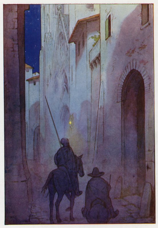 Illustratie voor Don Quichot (kleurenlitho) door Harry George Theaker