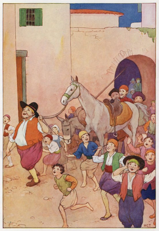Illustratie voor Don Quichot (kleurenlitho) door Harry George Theaker