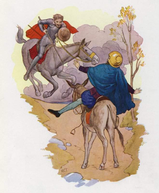 Illustratie voor Don Quichot (kleurenlitho) door Harry George Theaker