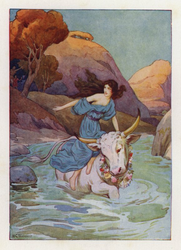 Jupiter dook in de oceaan en zwom weg (kleurenlitho) door Harry George Theaker
