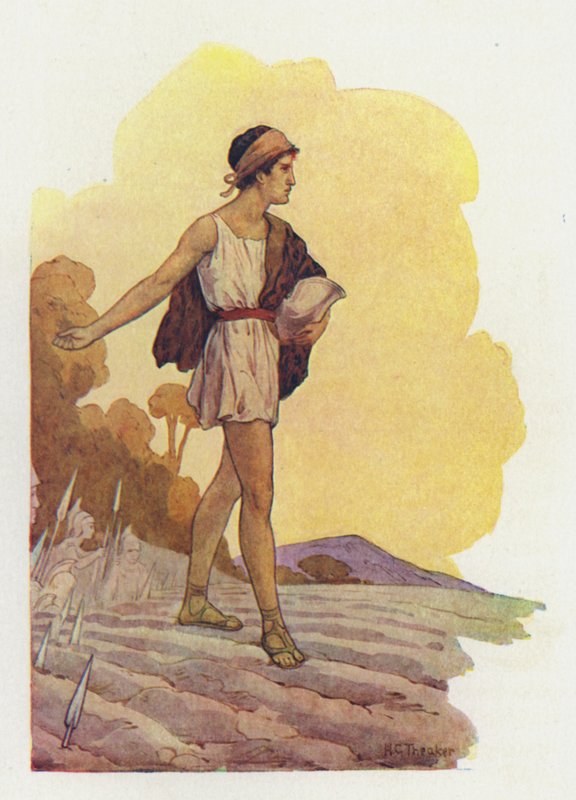 Jason zaaide de drakentanden (kleurenlitho) door Harry George Theaker
