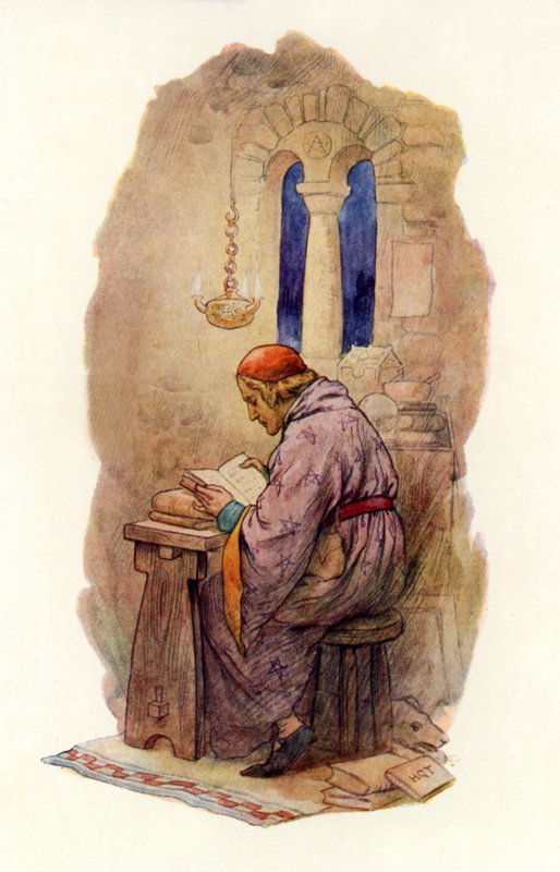 Merlijn lezing (kleurenlitho) door Harry George Theaker