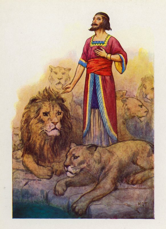Uit de diepte van het hol kwam Daniëls eigen stem (kleurenlitho) door Harry George Theaker