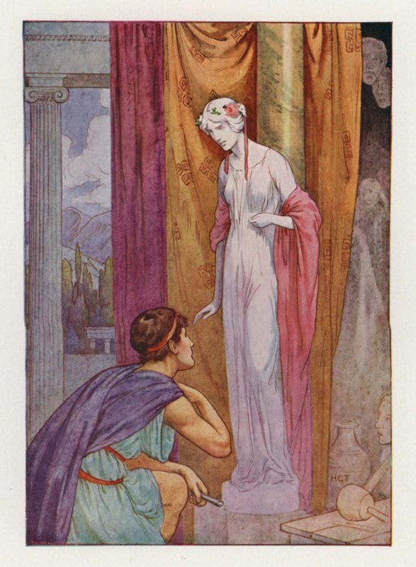 Pygmalion en het beeld (kleurenlitho) door Harry George Theaker