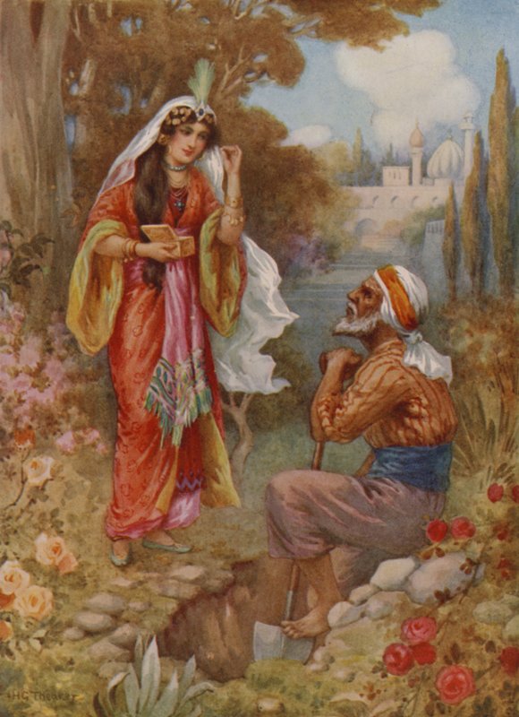 De prinses en de parels (kleurenlitho) door Harry George Theaker
