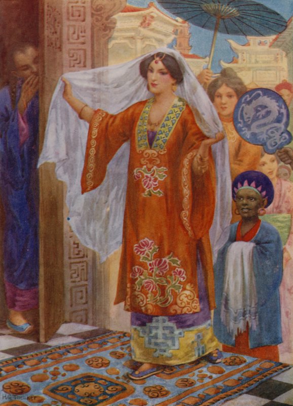 De prinses op weg naar Bath (kleurenlitho) door Harry George Theaker