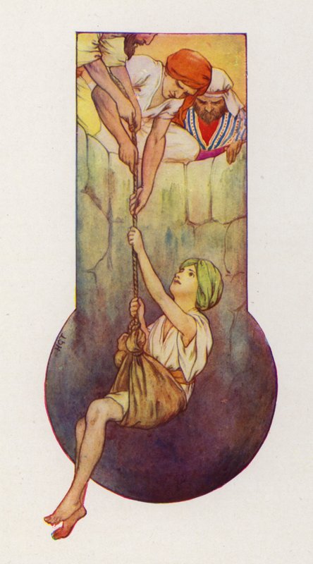 De broers trokken Jozef uit de put (kleurenlitho) door Harry George Theaker