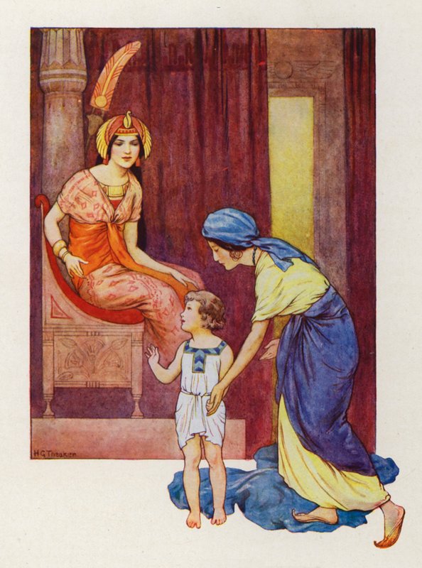 De moeder van Mozes bracht hem naar de prinses (kleurenlitho) door Harry George Theaker