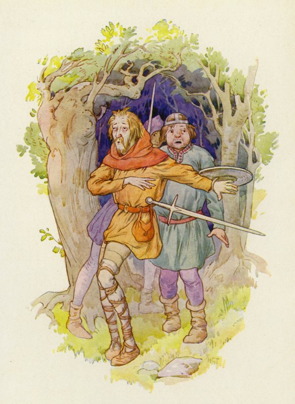 "De elfjes zijn in het buitenland," fluisterde de een tegen de ander (kleurenlitho) door Harry George Theaker