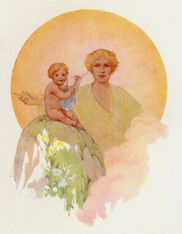 De prachtige baby sloeg op de zilveren snaren (kleurenlitho) door Harry George Theaker
