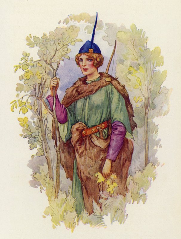 Er was geen vrouw in de Midlands die zo eerlijk en liefdevol was als Maid Marian voor Robin Hood (kleurenlitho) door Harry George Theaker
