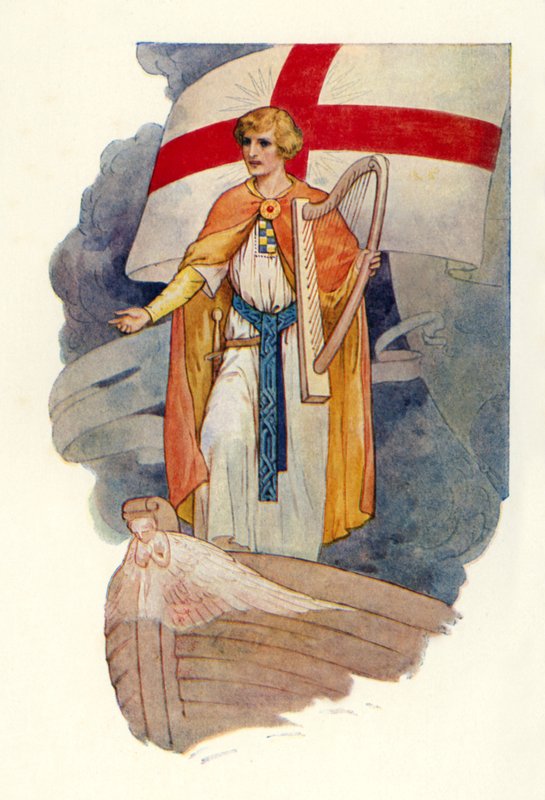 Onder een kruis stond een man te staren (kleurenlitho) door Harry George Theaker