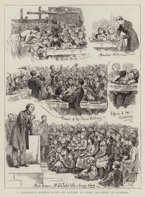 Een kerstdiner gegeven door acteurs aan arme kinderen in Lambeth door Harry Hamilton Johnston