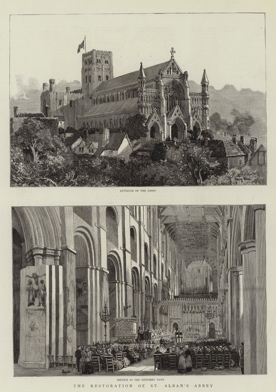 De restauratie van de abdij van St. Albans door Harry Hine