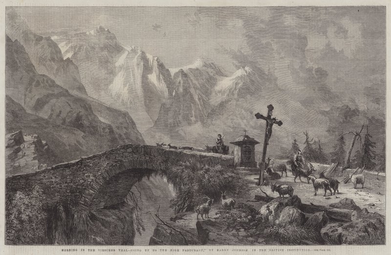 Ochtend in het Viescher Thal, op weg naar de hoge weide door Harry John Johnson