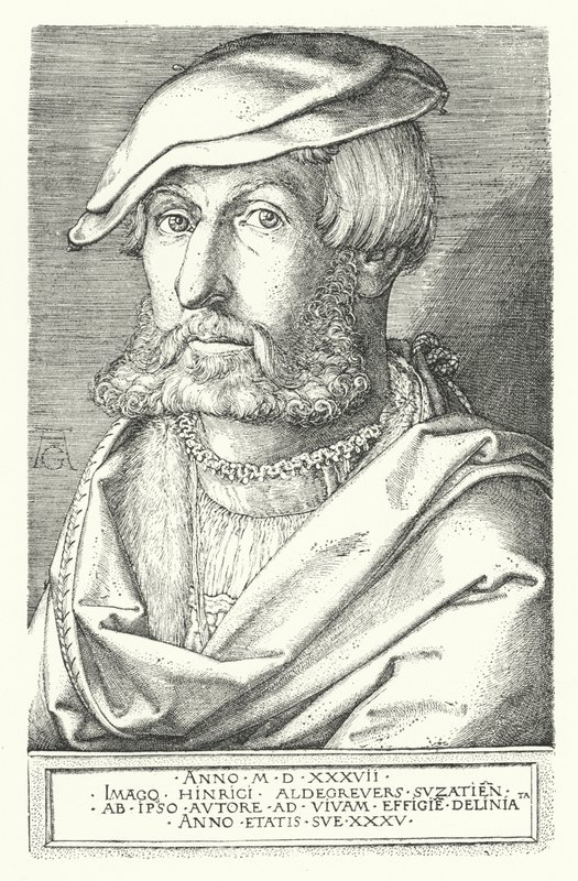 Zelfportret van Heinrich Aldegrever, Duitse schilder en graveur door Heinrich (after) Aldegrever